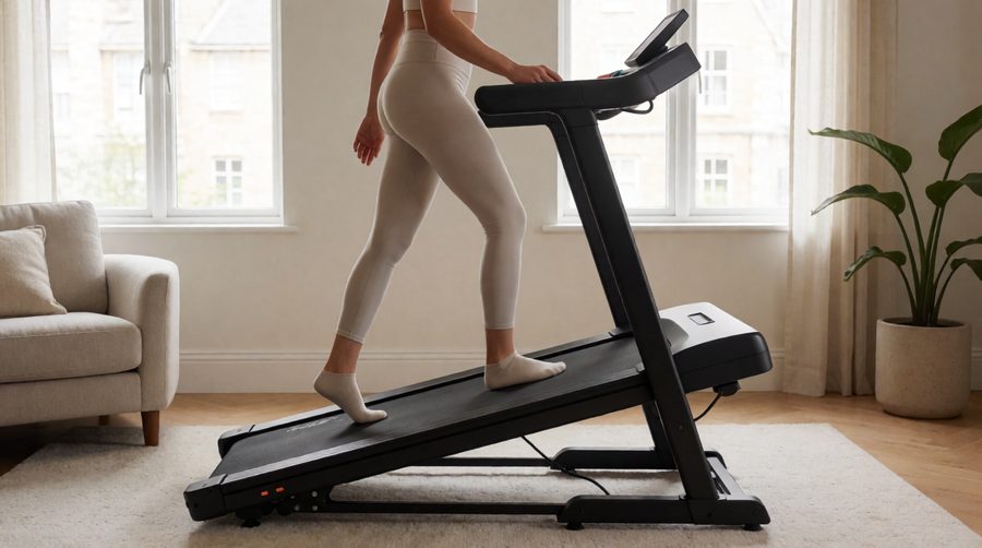 Auto incline walking pads let you walk uphill at home - front raised